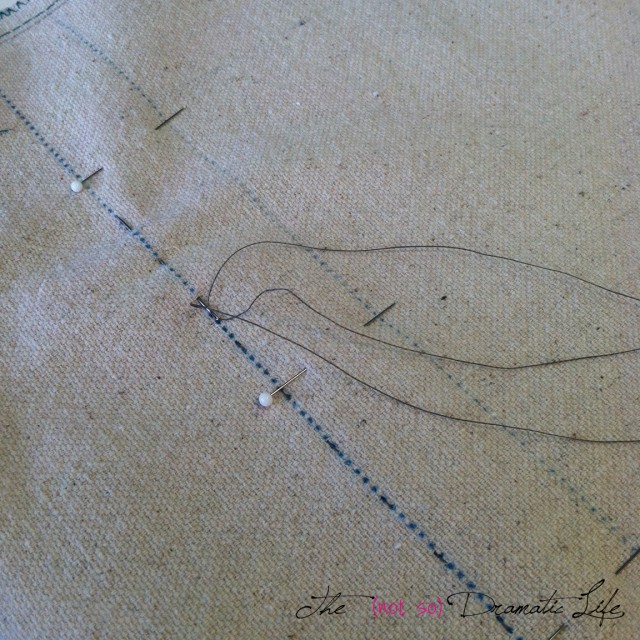 Back view of the uneven basting stitch